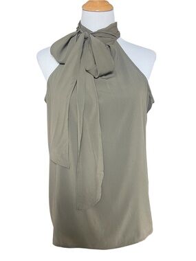 Calvin Klein bow tie neck sleeveless olive green blouse